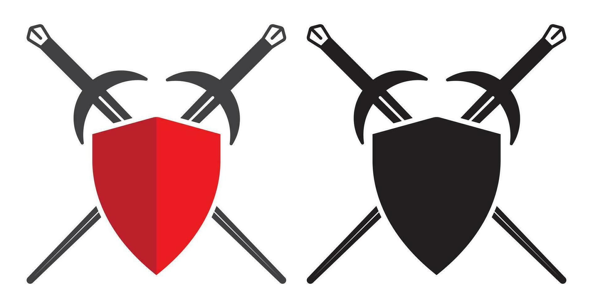 espada y proteger o cruzado espada vaina en el proteger - plano vector íconos para aplicaciones y sitios web