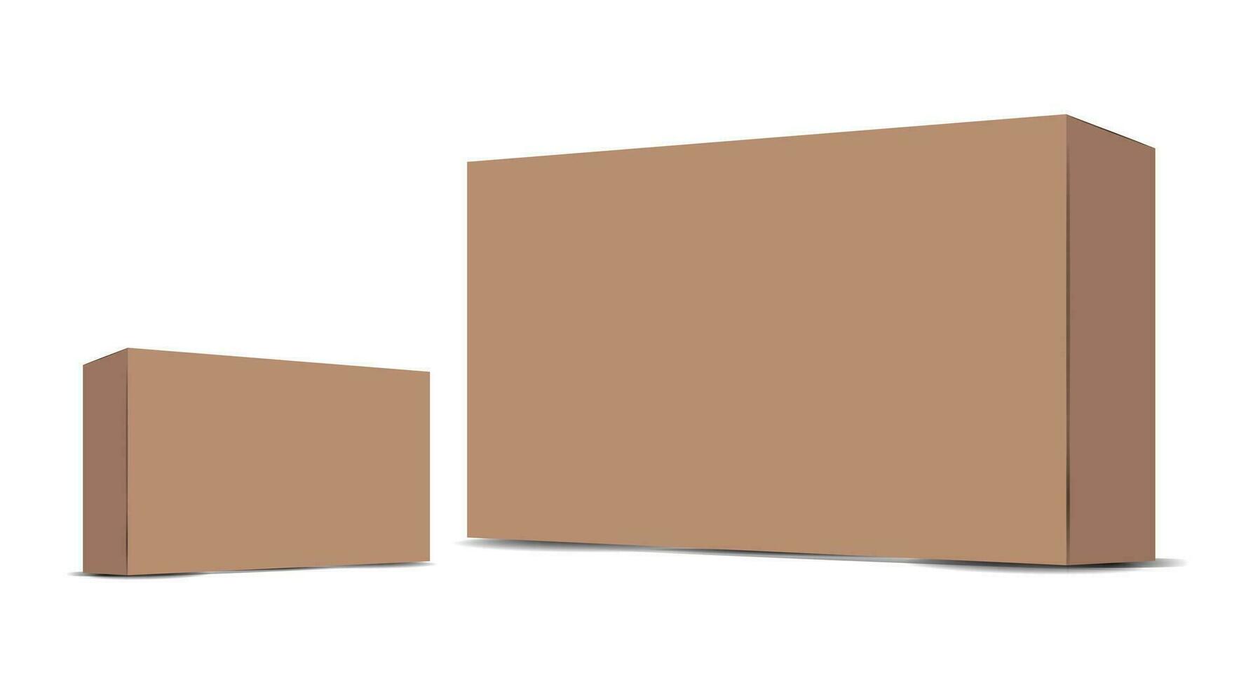 Realistic brown empty cardboard package box template. Cardboard boxes with shadows for branding your products. vector