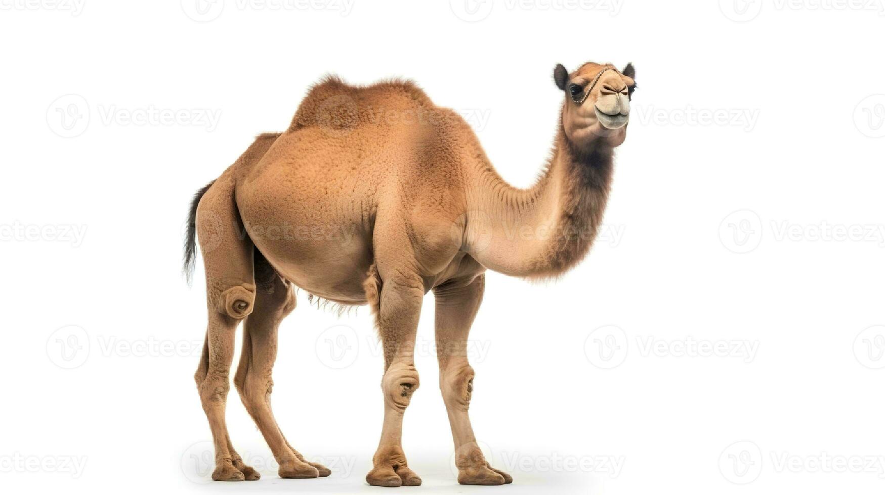 Photo of a camel on white background. Generative AI