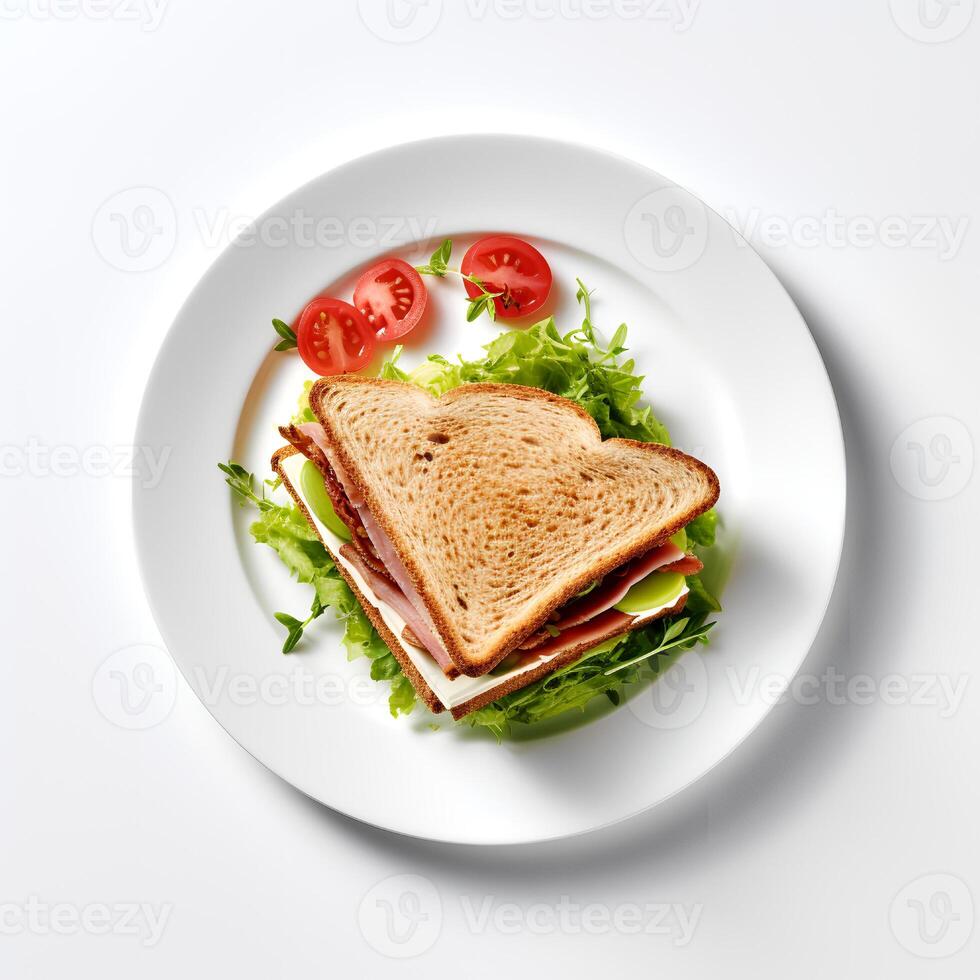 Food photography of sandwich on plate isolated on white background. Generative AI photo