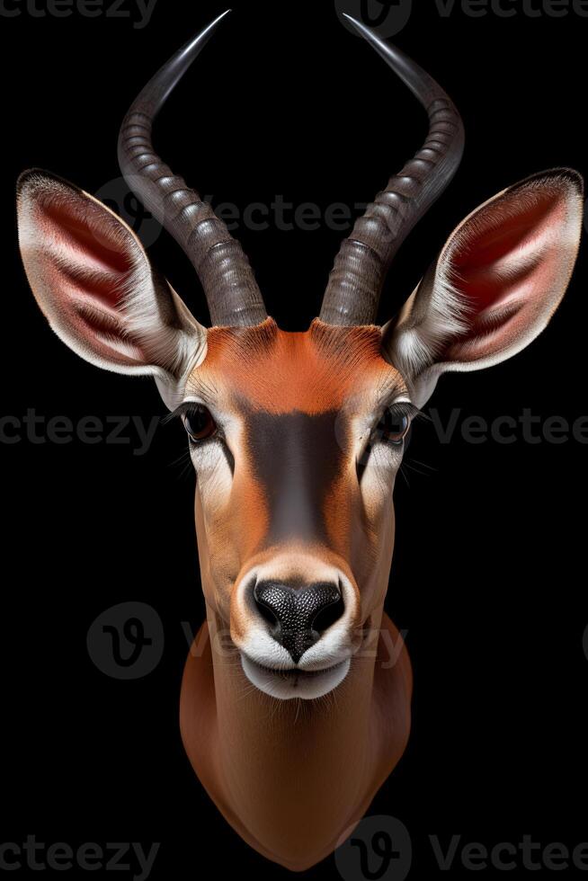 Photo of Impala on black background.