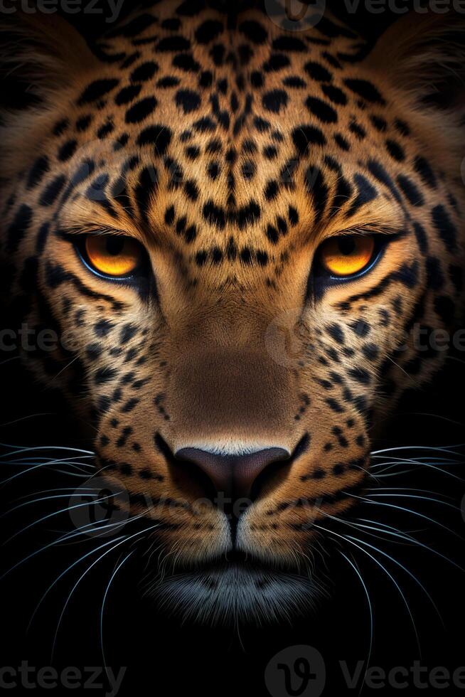 Photo of Leopard on black background.