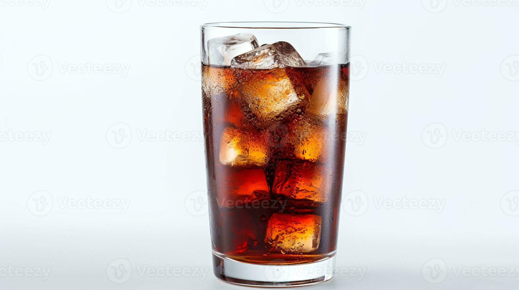 Coca-cola coca-cola with ice cubes in a glass  isolated on white background. Genrative AI photo