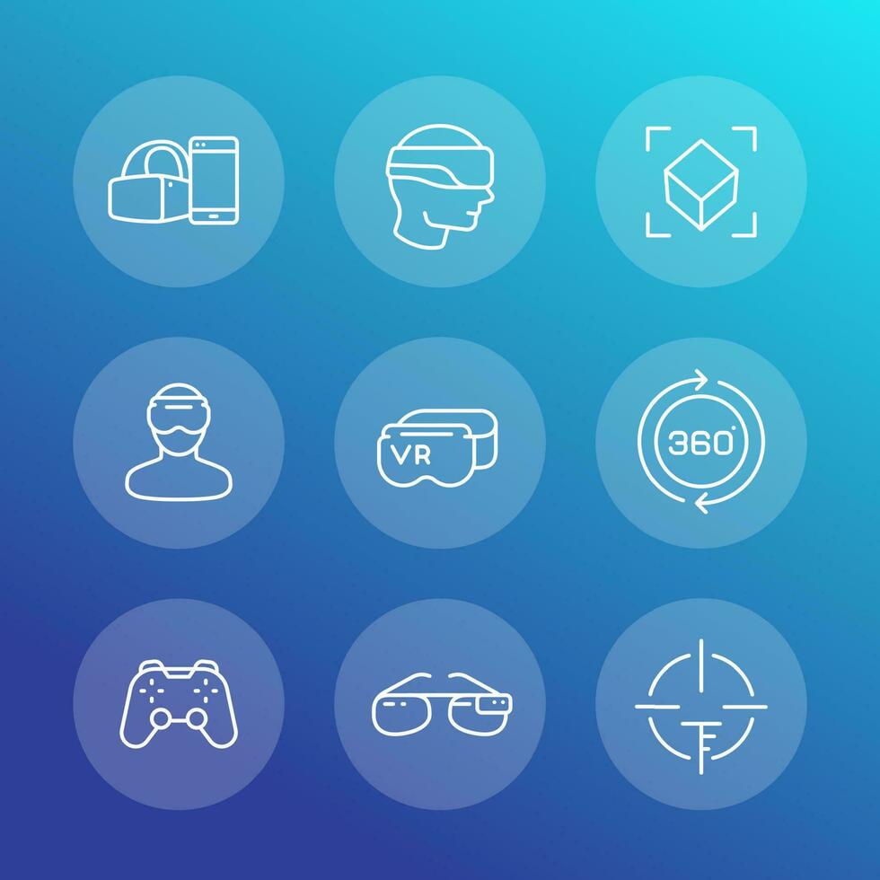 virtual reality, VR glasses, augmented reality linear icons vector