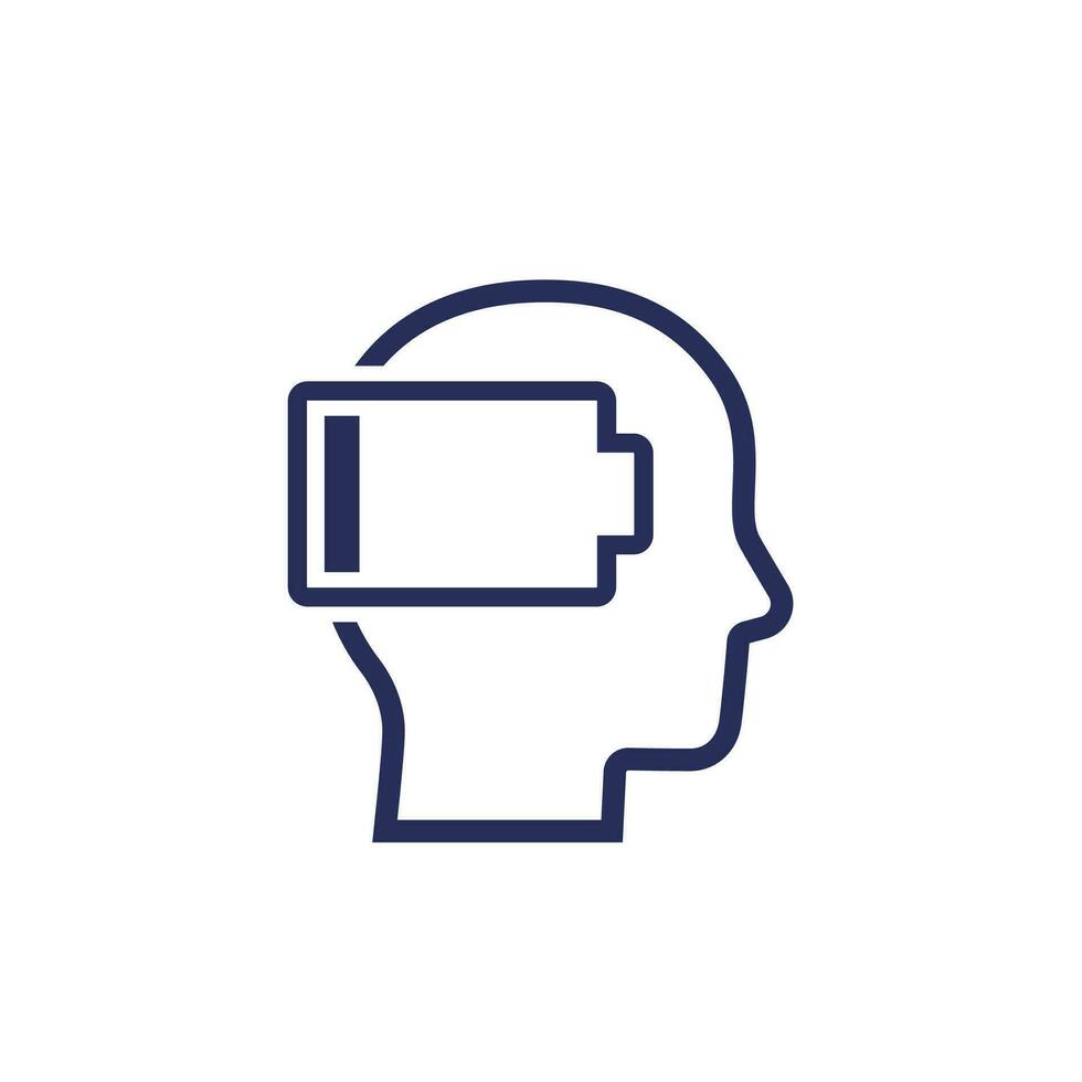 burnout or tired icon with a head and low battery vector