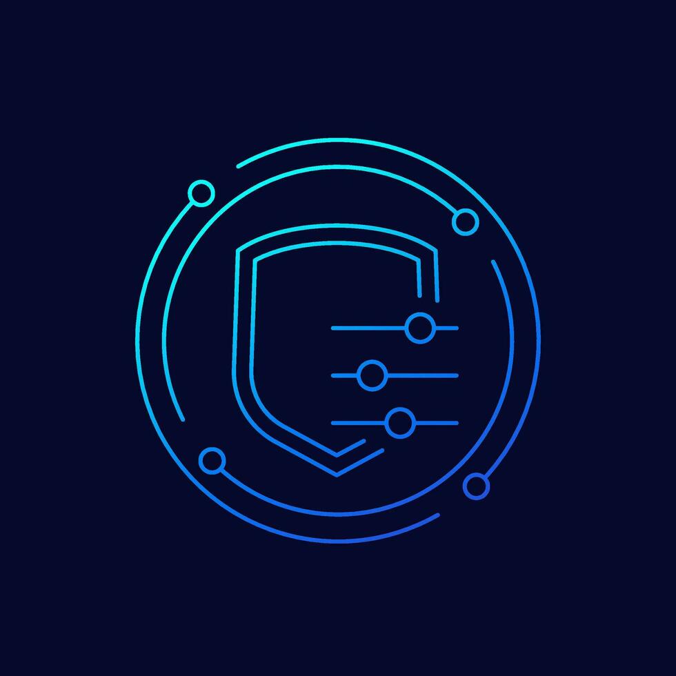 security settings icon with shield, linear design vector
