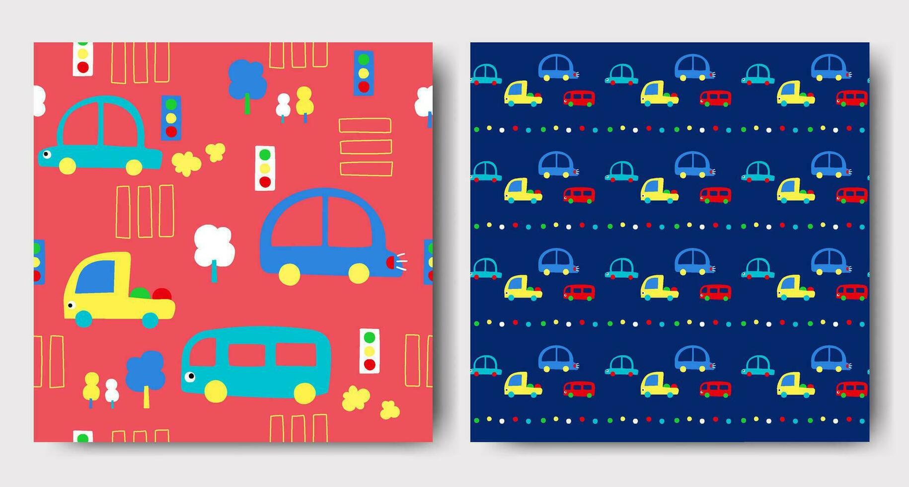 Seamless patterns collection for kids. Cute graphic elements, elements with cute cars, hand-drawn in children's style used for fabric, textile, print vector