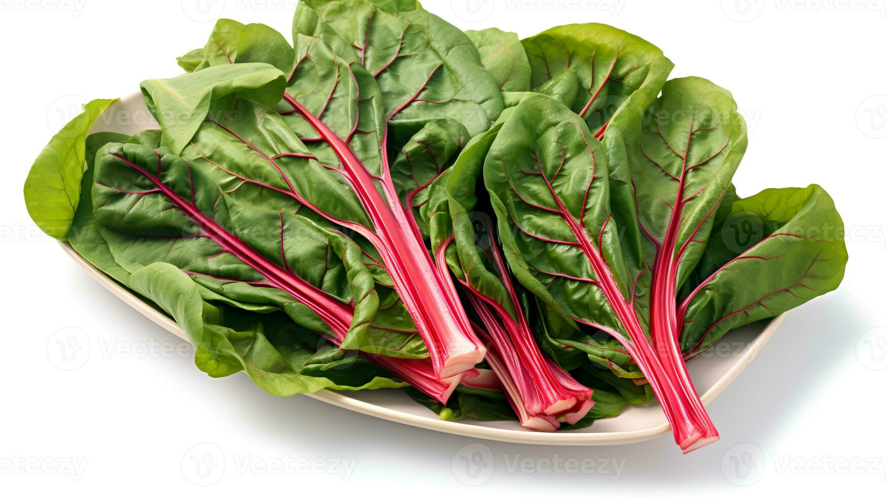 Photo of Swiss chard on plate isolated on white background