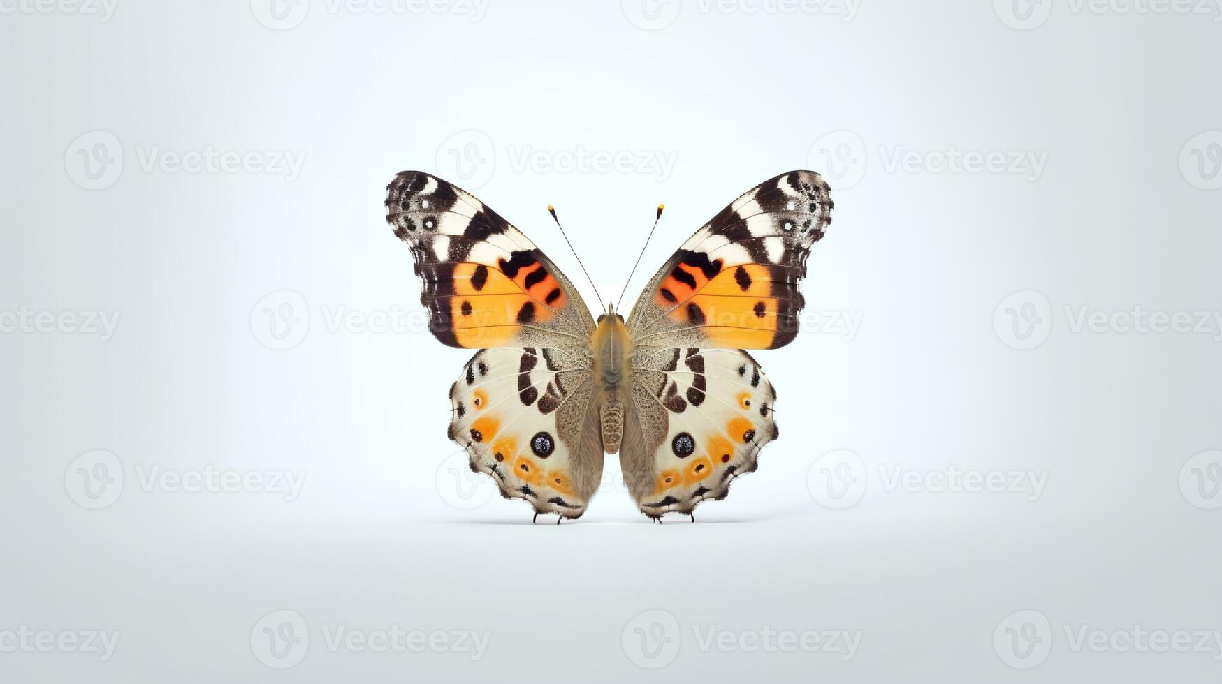 Photo of a painted lady butterly on white background. Generative AI