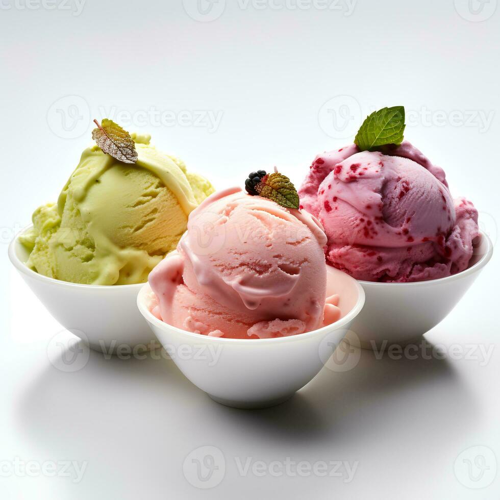 Photo of Gelato on cup isolated on white background. Created by Generative AI