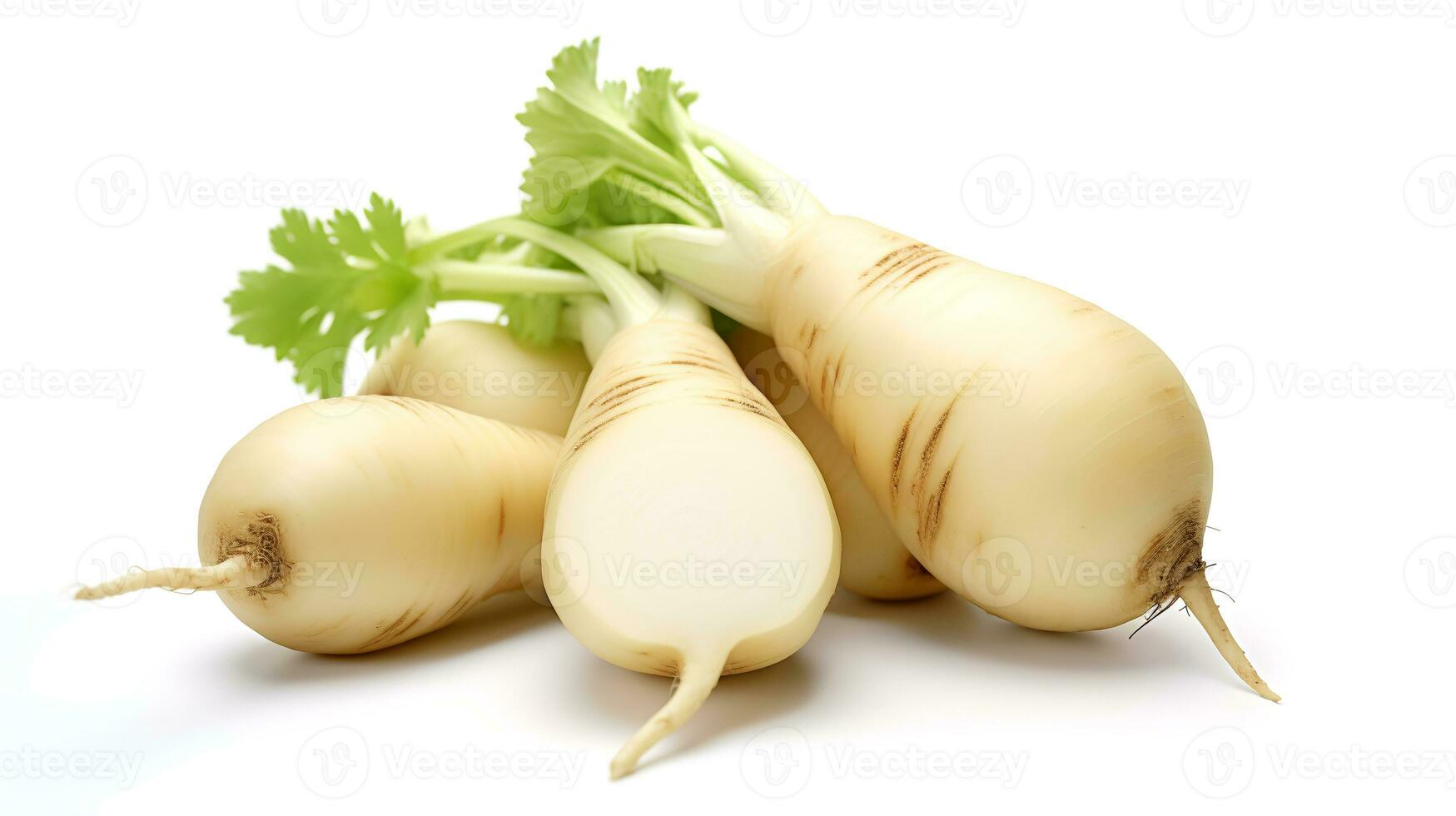 Photo of Daikon radish isolated on white background