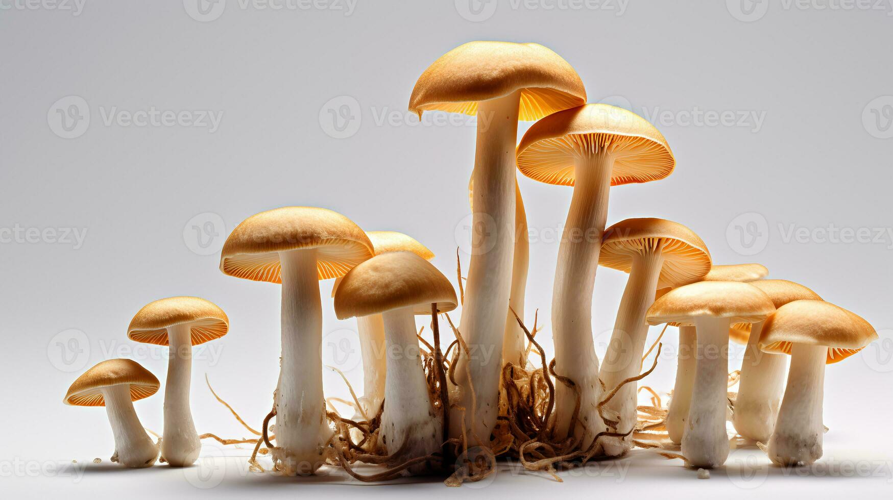 Photo of Mushrooms with roots isolated on white background