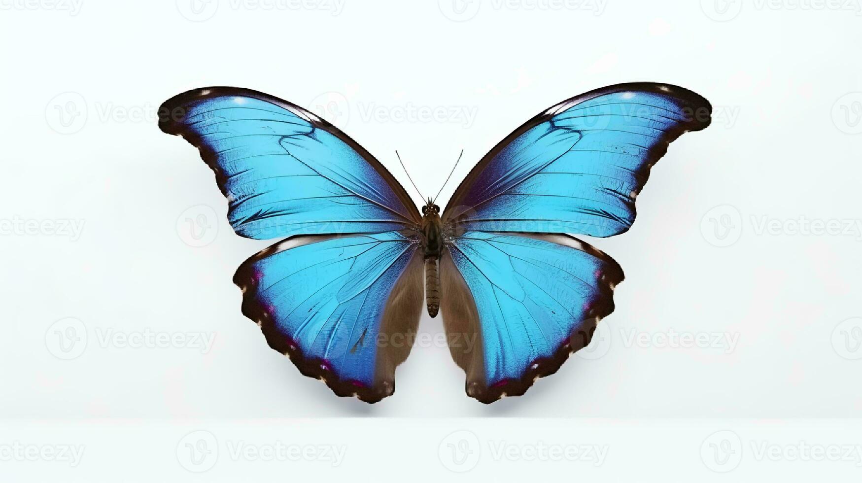 Photo of a Blue Morpho Butterfly on white background. Generative AI