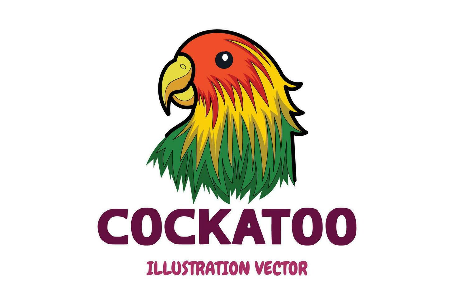 Colorful Cockatoo Parrot Parakeet Bird Head Illustration Design Vector