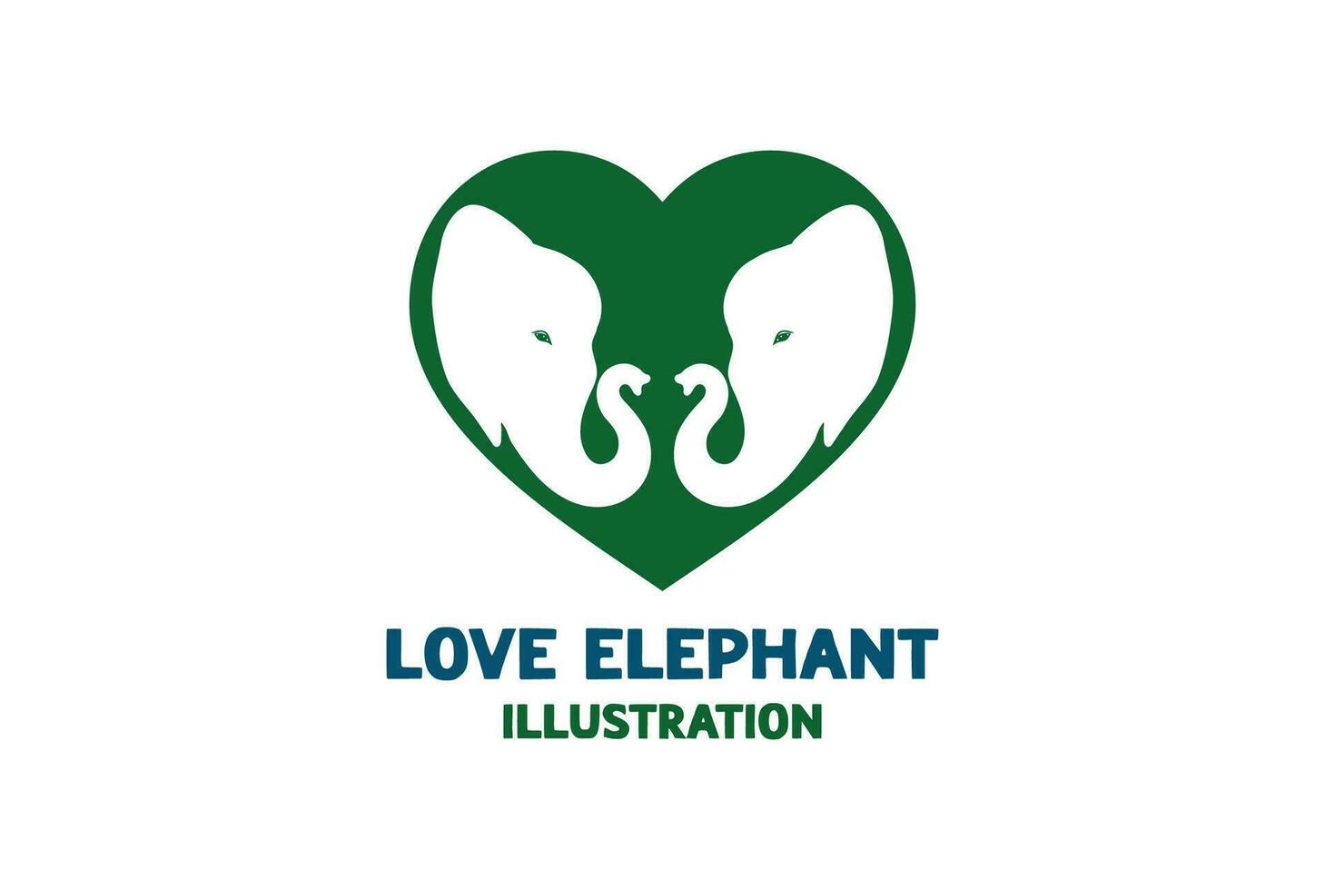 verde elefante corazón amor silueta icono ilustración vector