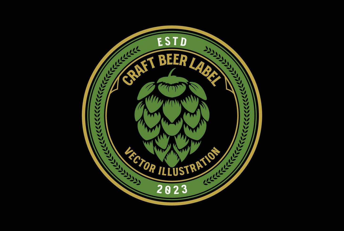 Circular Round Old Vintage Green Hop for Craft Beer Brewing or Brewery Label Design Vector