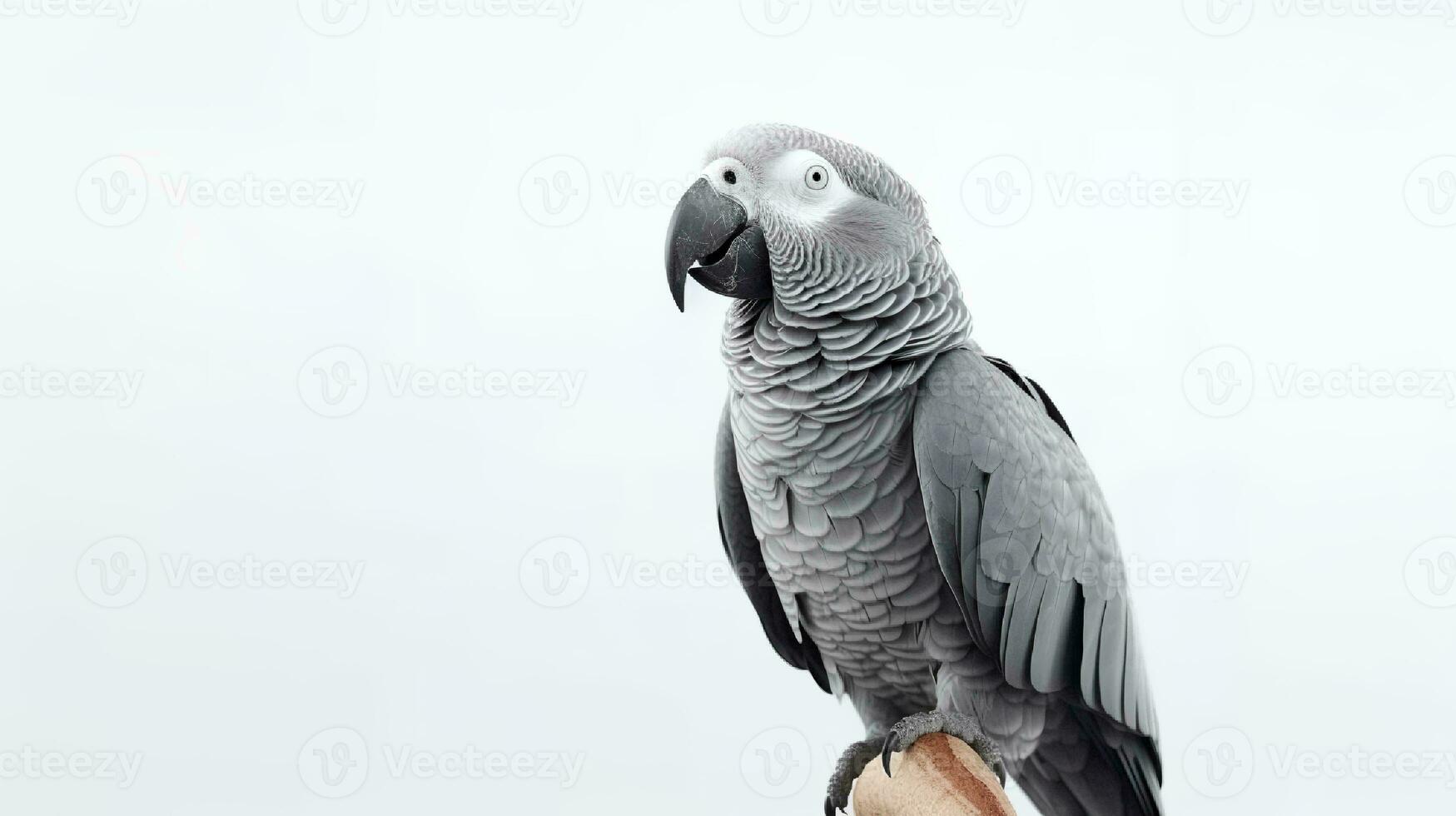 Photo of a African Grey Parro bird on white background
