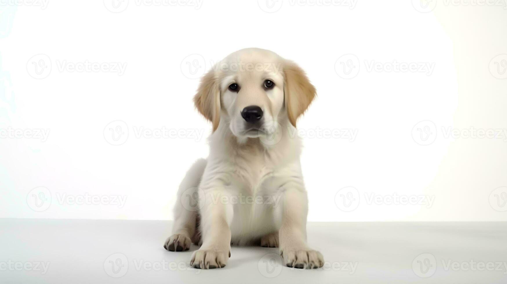 foto de un dorado perdiguero en blanco antecedentes. generativo ai