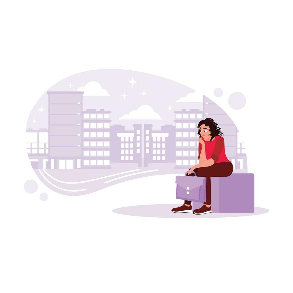 Women workers failed and were laid off from work. The concept of unemployment and negative feelings. Trend modern vector flat illustration.