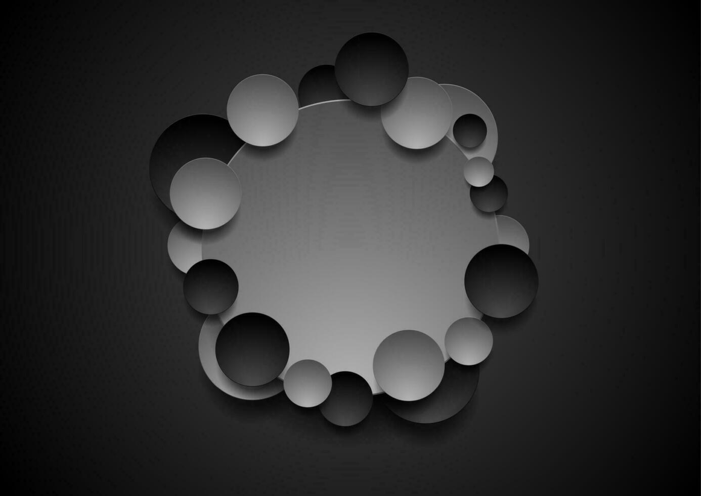 Grey and black abstract tech circles background vector