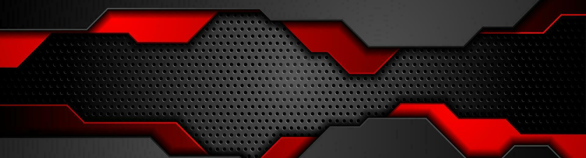 Red and black futuristic elements on dark perforated background vector