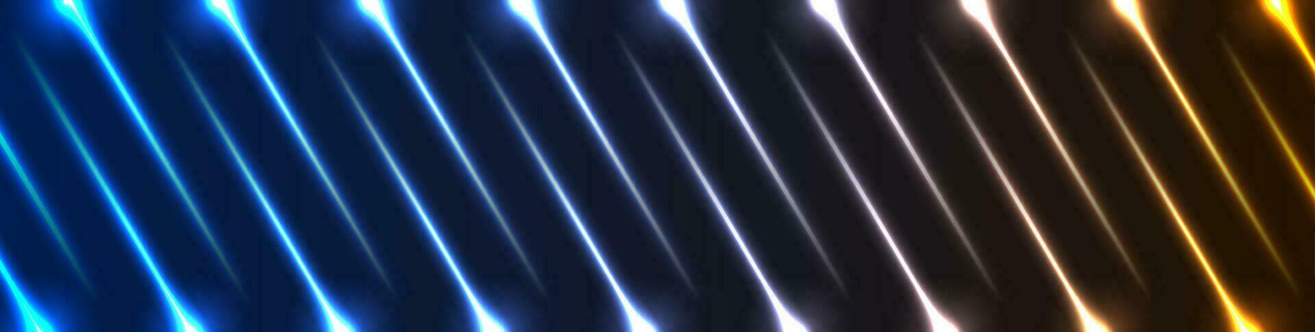 Blue orange neon laser rays lines abstract background vector