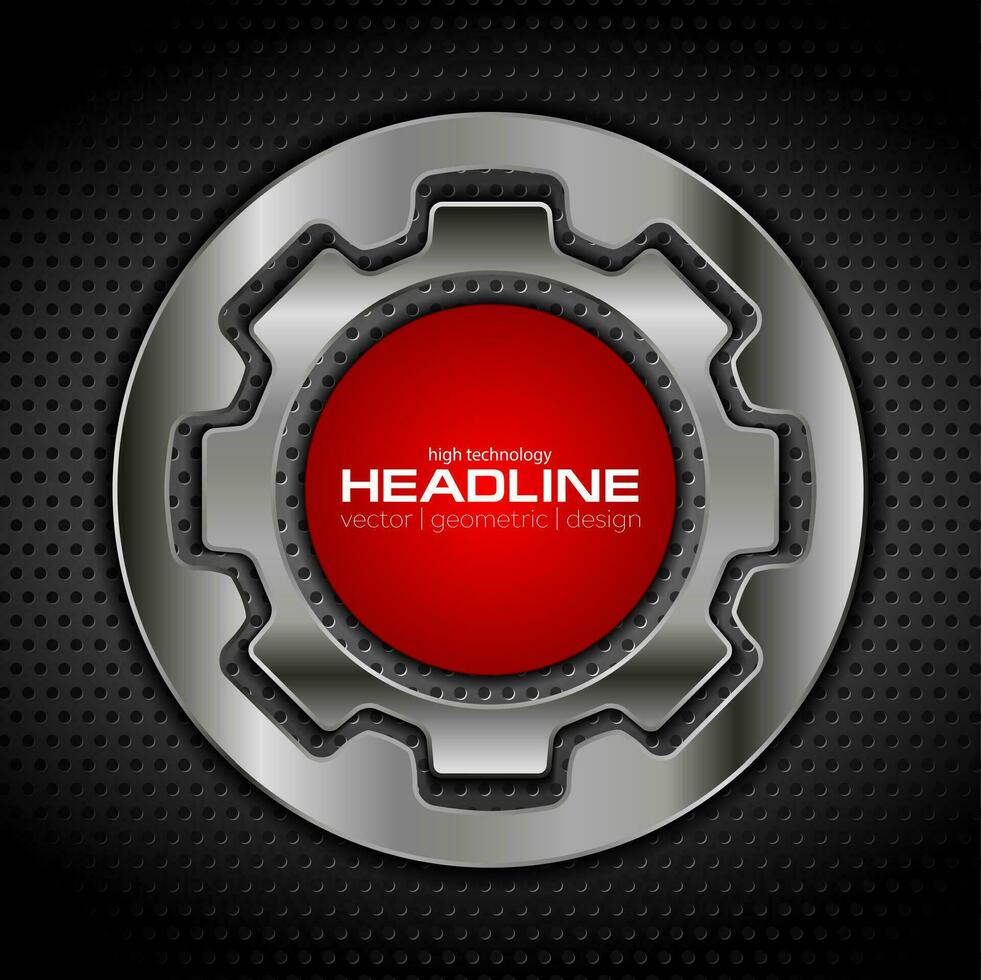 Metallic gear shapes and red circle vector background