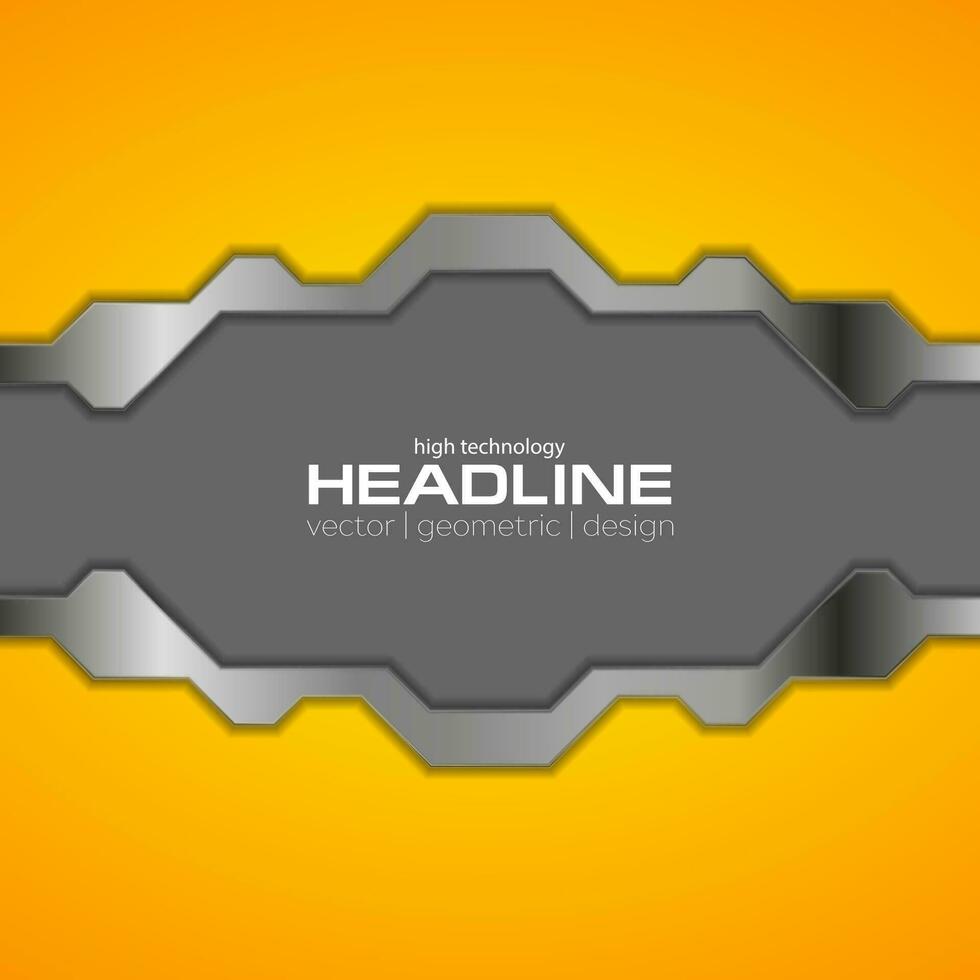 Orange and grey metallic tech background vector