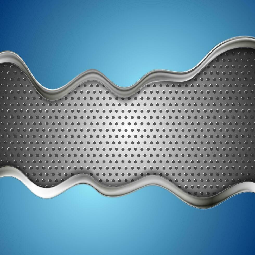 Blue and metallic perforated wavy background vector