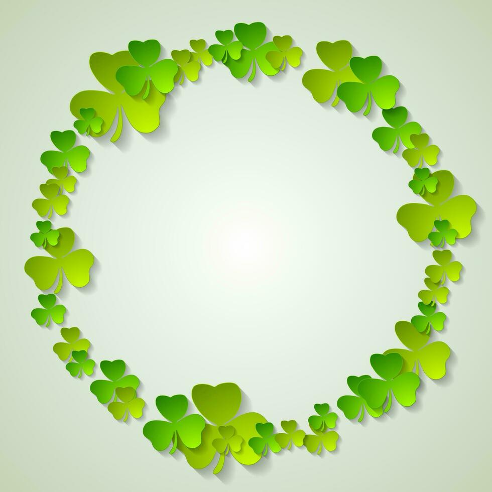 St. Patricks Day green clovers ring abstract background vector