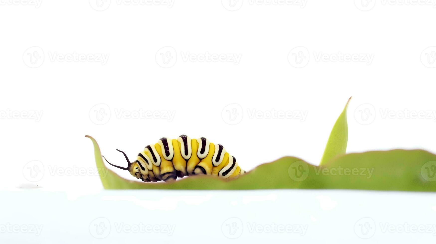 Photo of a monarch caterpillar on white background. Generative AI