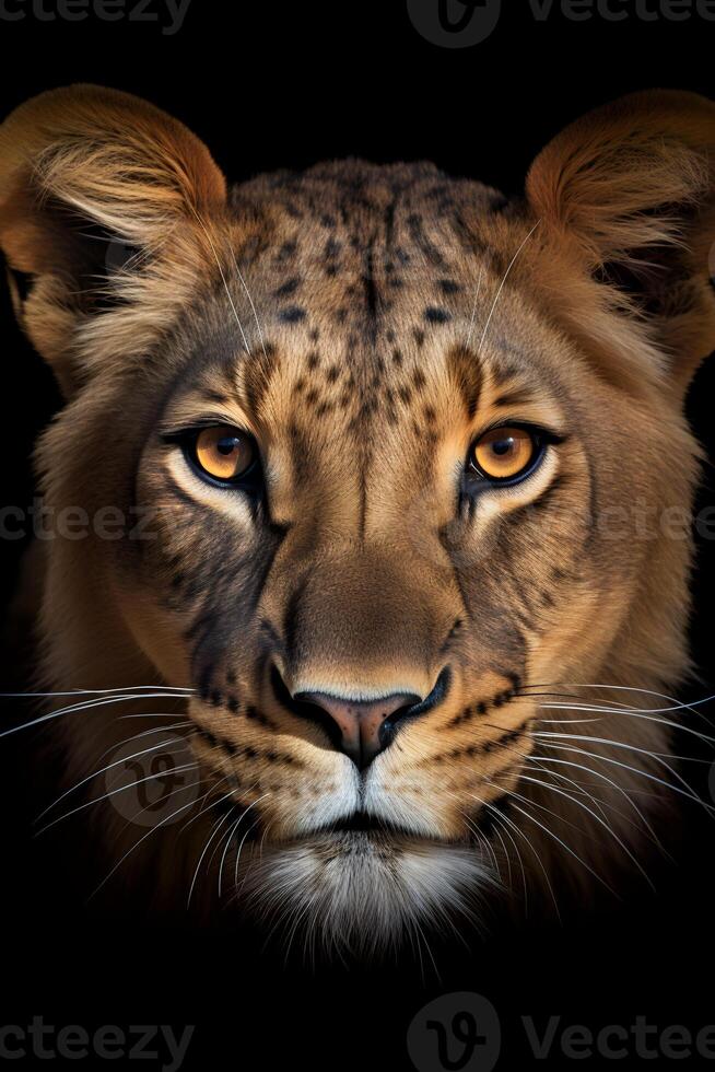 Photo of African Golden Cat on black background. Generative AI