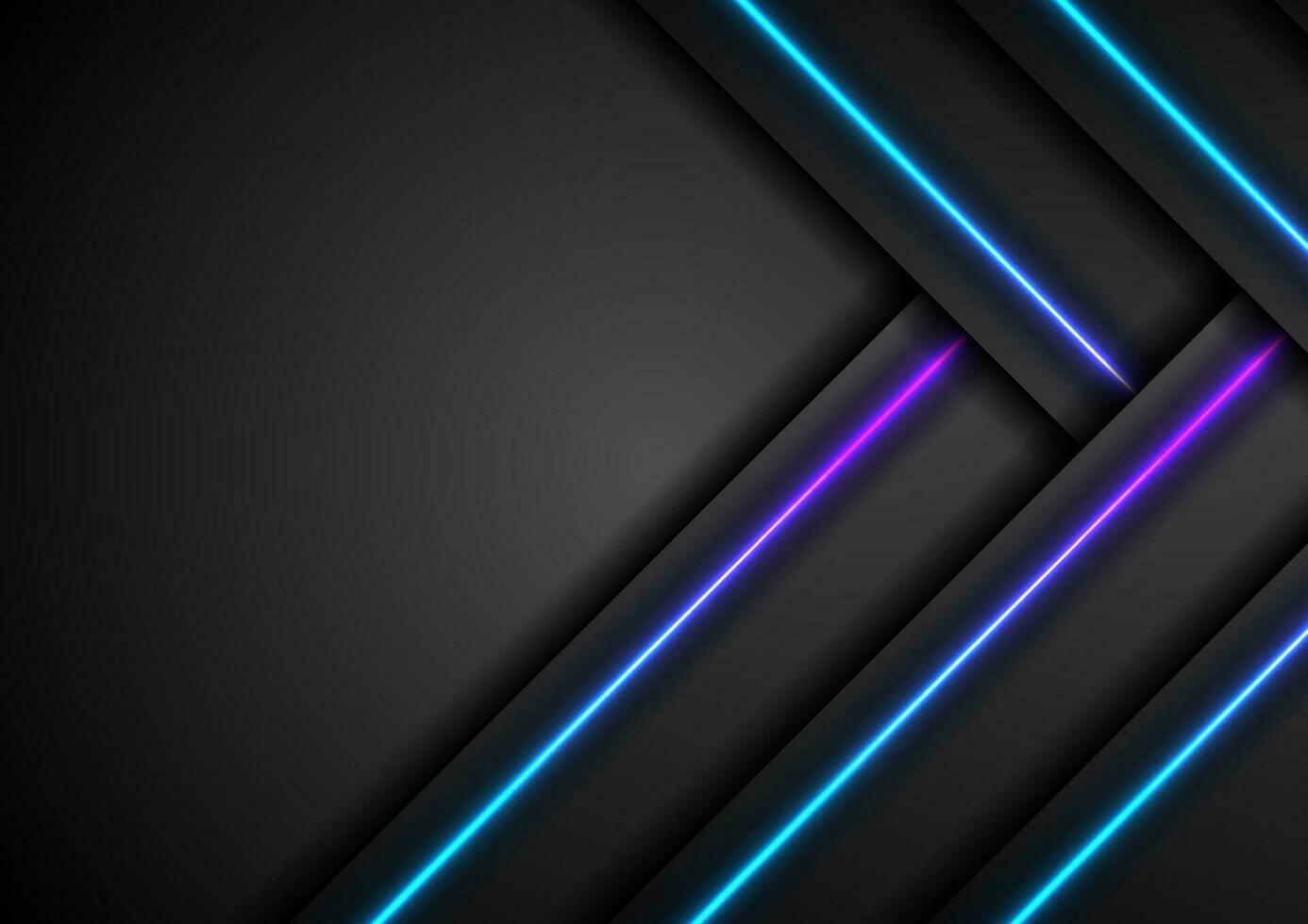 Black tech abstract background with blue and purple neon laser lines vector