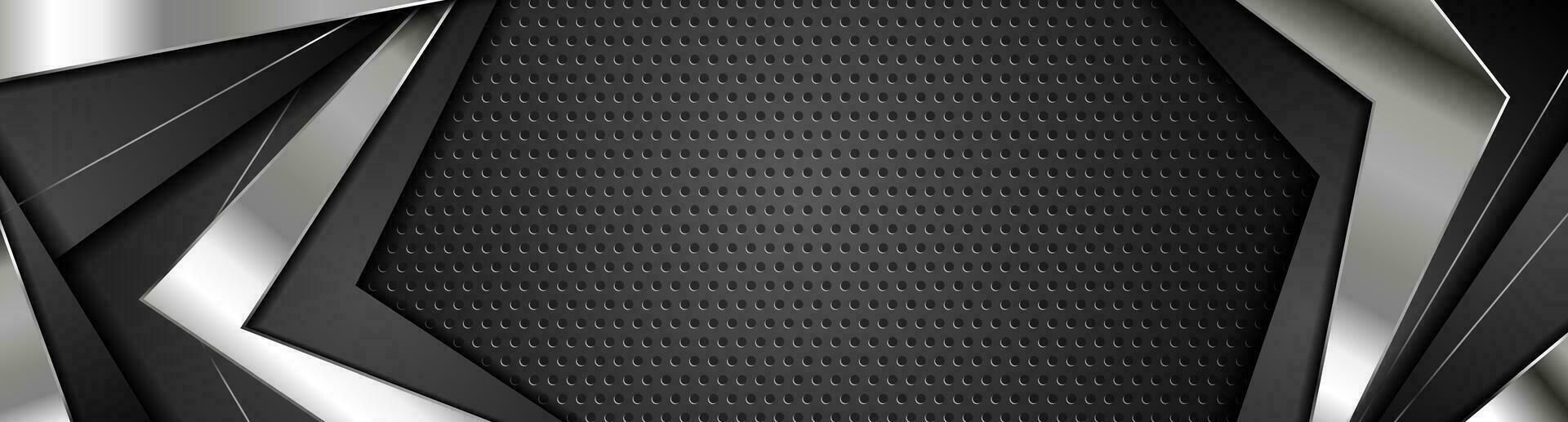 Black silver metal stripes on dark perforated background vector