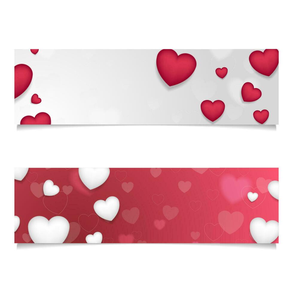 Red and grey banners with hearts vector