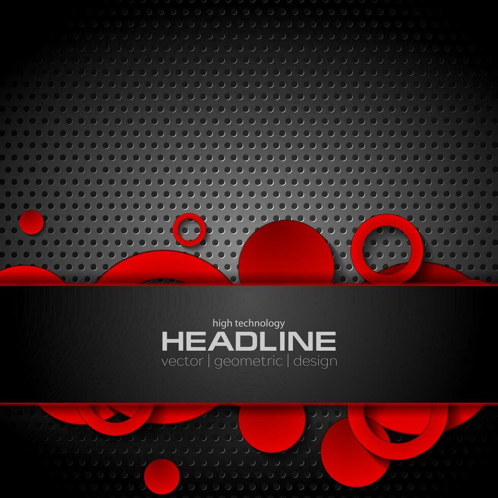 Abstract red and black tech background with circles vector
