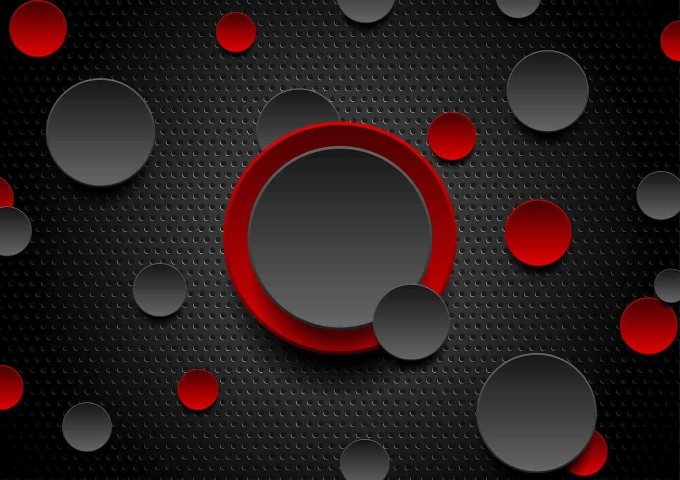 Red and black glossy circles on dark perforated background vector