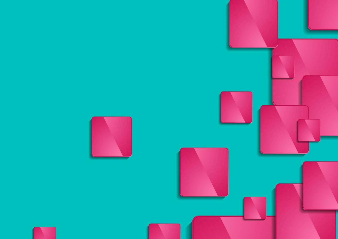 Pink glossy squares on turquoise background vector
