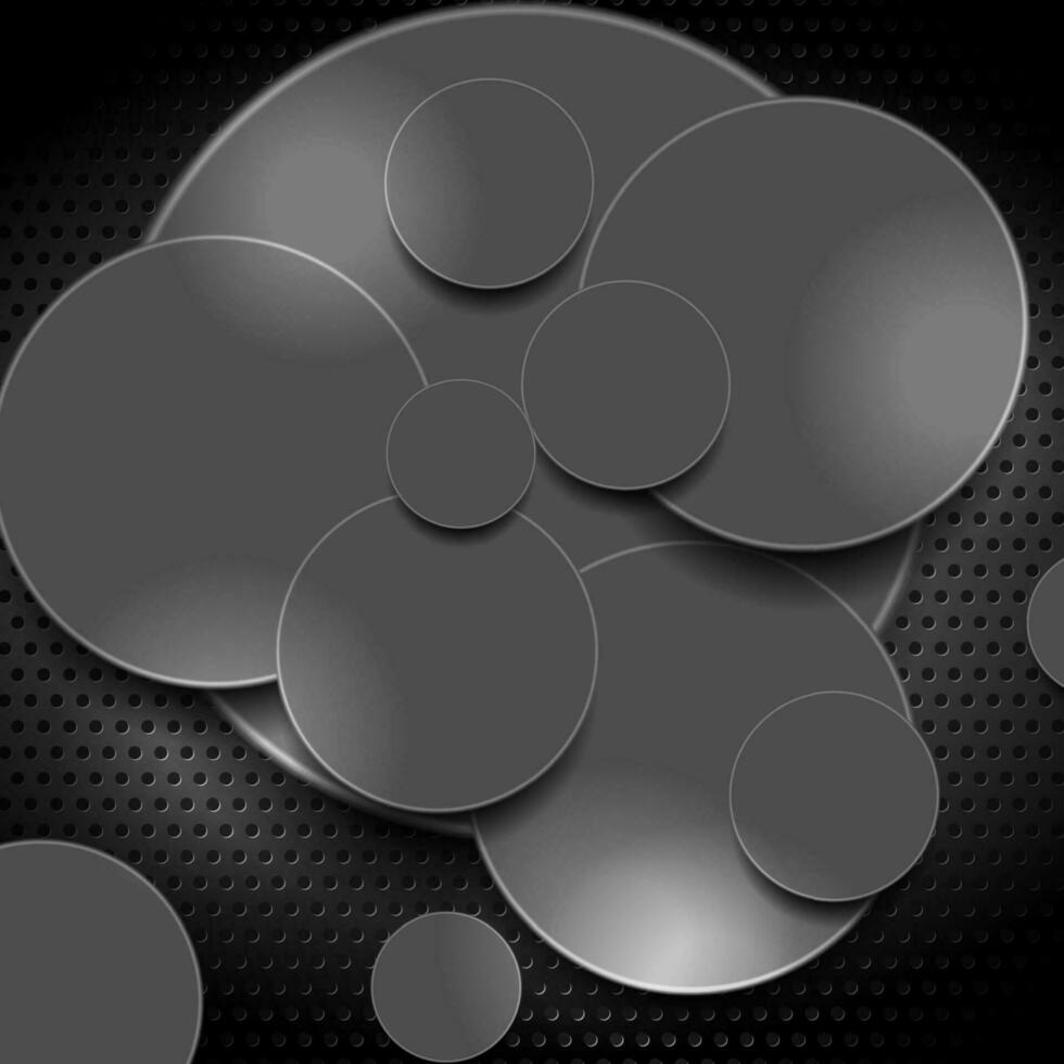 gris círculos en oscuro perforado antecedentes vector