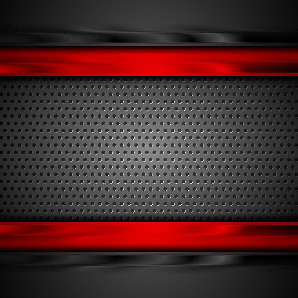 Glossy black and red stripes on perforated background vector