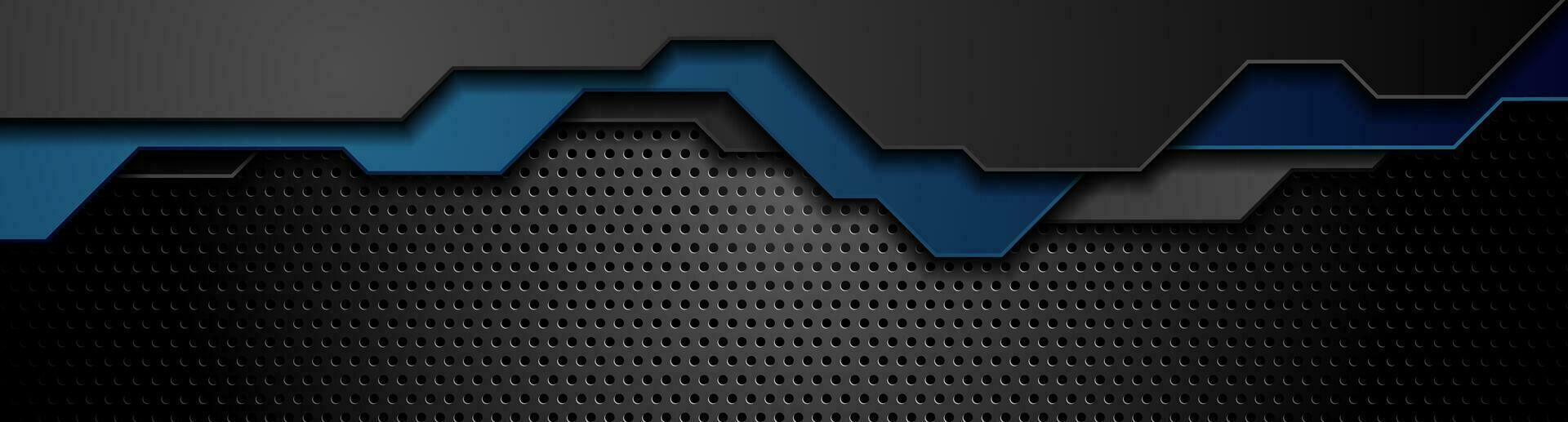 Blue and black futuristic elements on dark perforated background vector