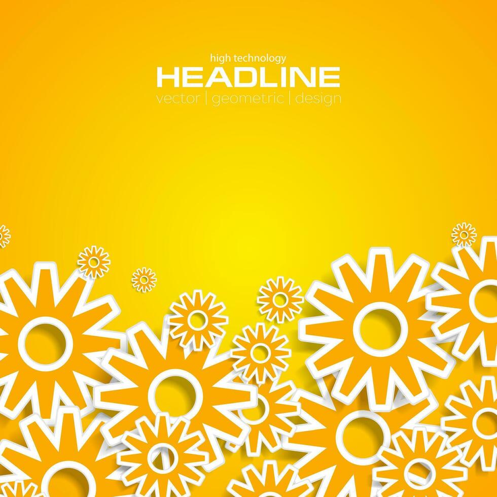 Bright orange tech gears mechanism pattern background vector