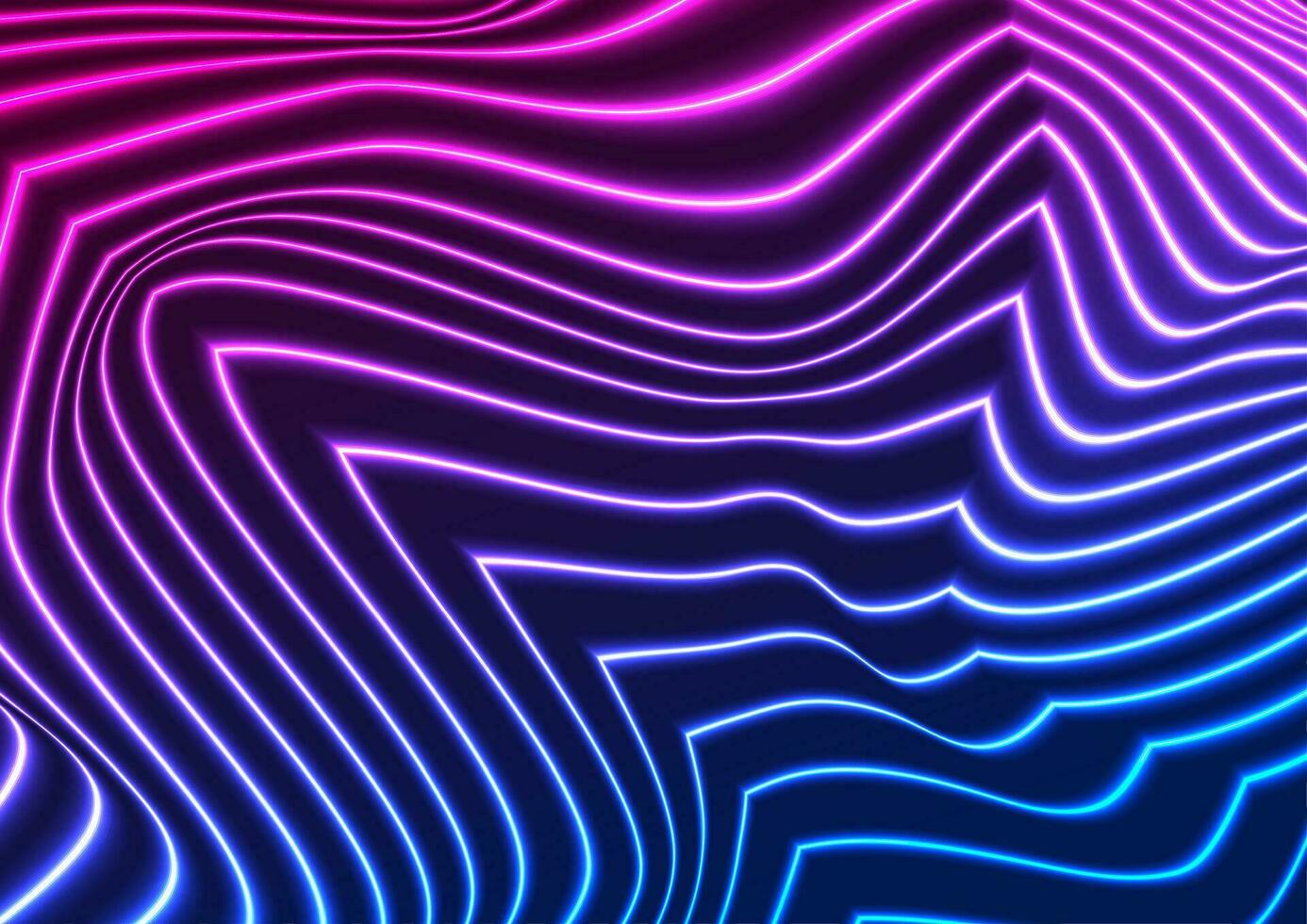Blue purple flowing refracted neon waves abstract background vector