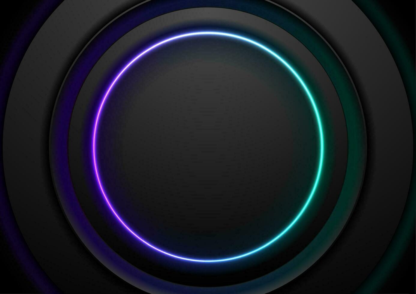 Technology abstract background with black circles and neon shiny ring vector