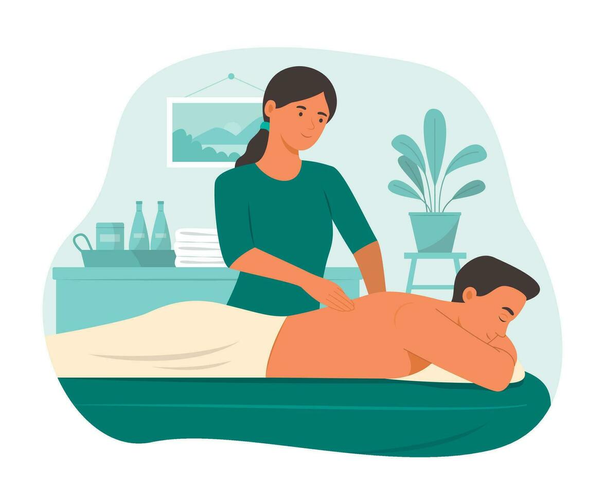 Man Relaxing with Body Massage Treatment in Spa Salon vector