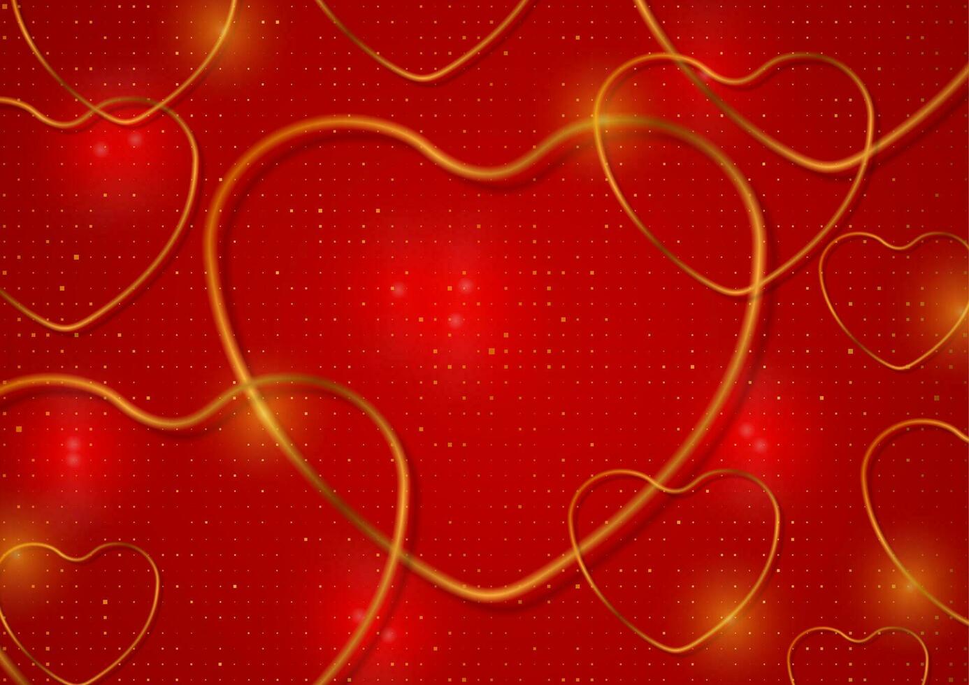 Golden glitter hearts and dots on red background vector