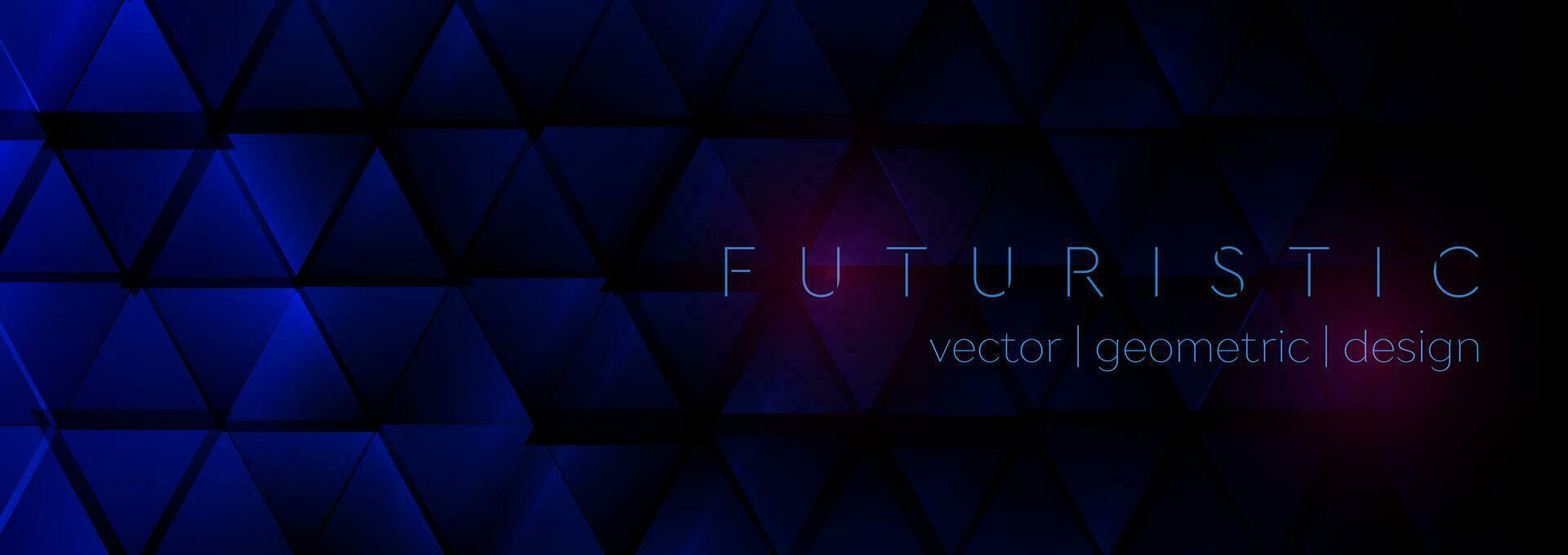 Dark blue technology banner background with glossy triangles vector