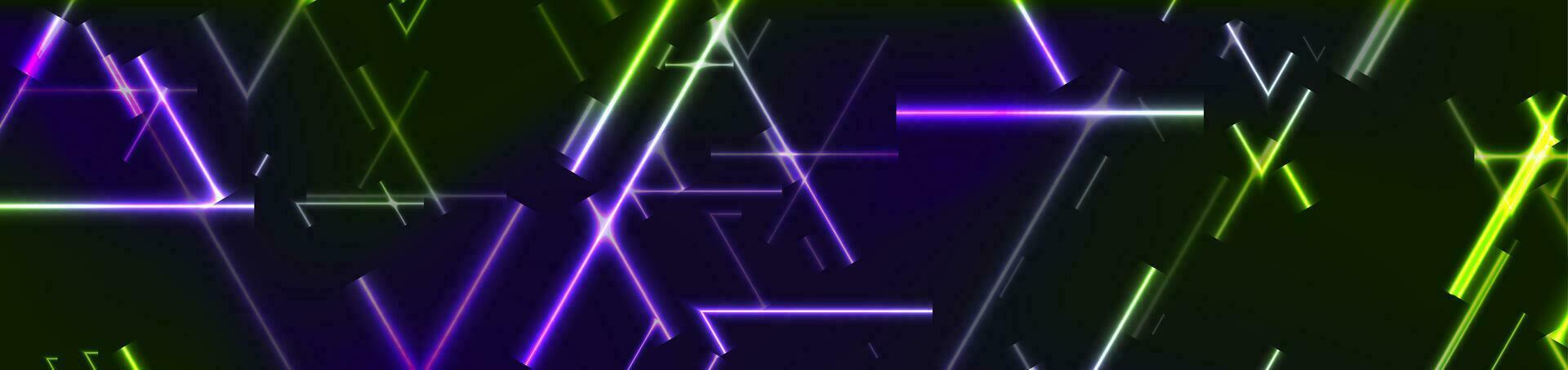 Green and violet neon laser lines abstract tech background vector