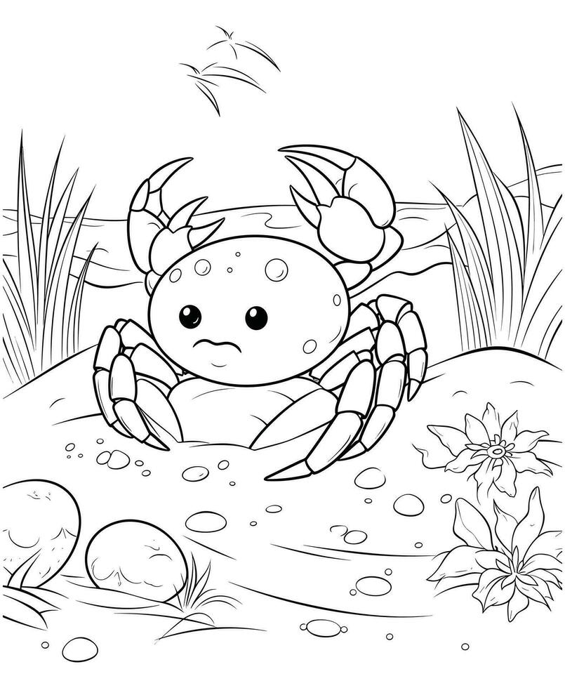 Crab Isolated Coloring Page for Kids vector