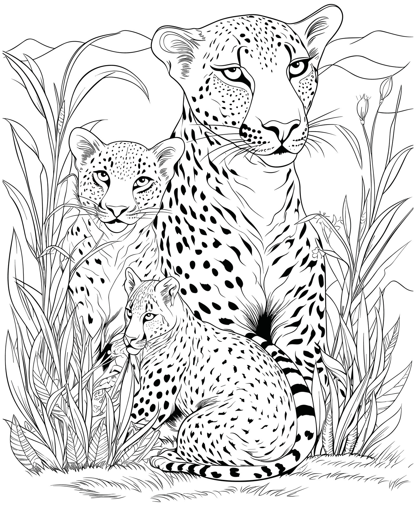 Mother Cheetah and Baby Cheetah Coloring Page 26733049 Vector Art at ...